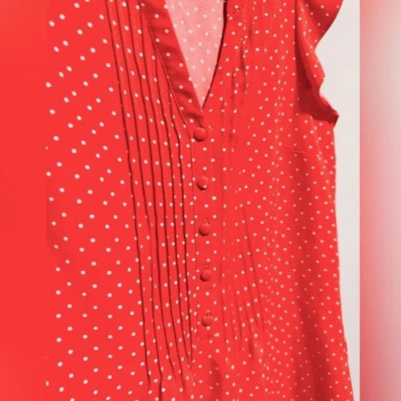 Modcloth Blouse Flutter Sleeve Top Red & White Polkadot SZ SMALL NEW - Picture 9 of 15